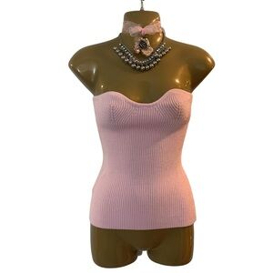Petal & Pup baby pink ribbed long line bandeau tube top stretch 100% viscose M